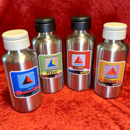 4 2.5 weatherproof square stickers of Boston Citgo Sign in blue, green, yellow and red, on metal water bottles