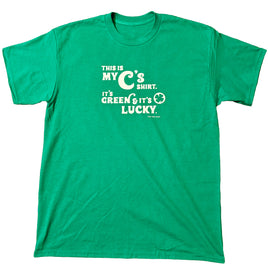 green unisex t-shirt from the red seat with white text that says this is my celtics shirt. its green and its lucky on the front.