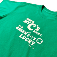 photo of green unisex t-shirt from the red seat with white text that says this is my celtics shirt. its green and its lucky on the front.