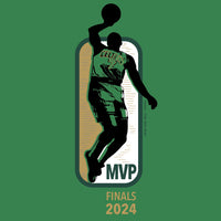 green background with jaylen brown mvp design in green gold and white similar to NBA logo