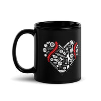 black mug with heart shaped design with boston red sox fenway park designs