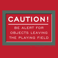 design of Fenway park infield red caution warning in white text