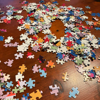 close up photo of a puzzle with 6 boston fenway park citgo sign designs in the style of andy warhol