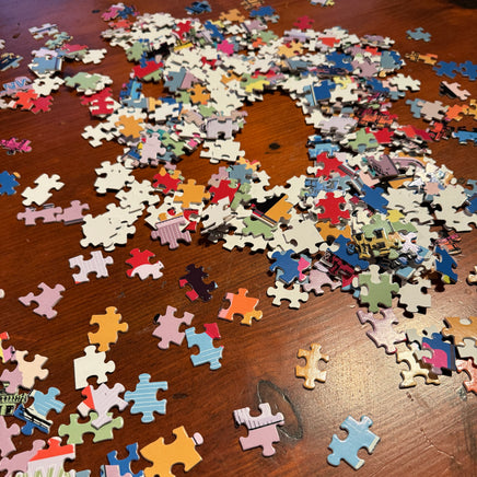 close up photo of a puzzle with 6 boston fenway park citgo sign designs in the style of andy warhol