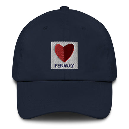 graphic of the citgo sign boston fenway as a heart embroidered on baseball hat