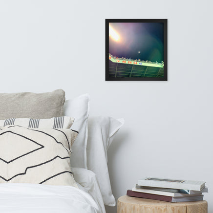 photo of right field fenway park at night with retired red sox numbers in a black frame on bedroom wall