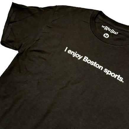 photo of a black unisex t-shirt with the words i enjoy boston sports in white text