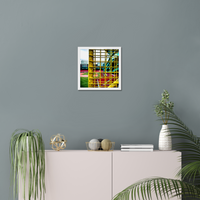 color photograph of fenway park through the yellow left field foul pole, in a white frame