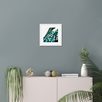 photograph of a boston red sox fenway park light tower looking up with green metal and a light sky, on a wall in a white frame