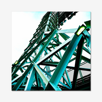 photograph of a boston red sox fenway park light tower looking up with green metal and a light sky, on a wall.
