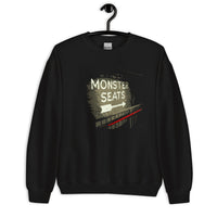 Monster Seats-The Red Seat Design with the words Monster Seats painted on a wall fenway park boston on black crewneck sweatshirt