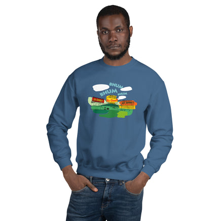 photo of man wearing Middle 8-The Red Seat sweet caroline neil diamond fenway park design on blue crewneck sweatshirt