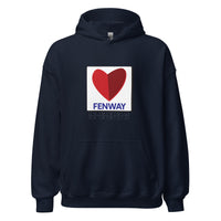 Navy unisex hoodie with the boston fenway citgo sign in the shape of a heart