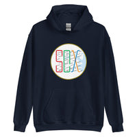 Boston MBTA design as Red Sox stops using the word Sox, on navy hoodie sweatshirt