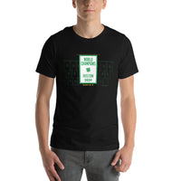 photo of man wearing black unisex t-shirt with the boston celtics 18th NBA championship banner