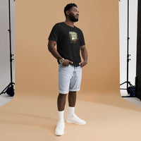 photograph of man wearing Monster Seats-The Red Seat Design with the words Green Monster Seats painted on a wall fenway on black unisex t-shirt park boston