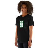 photo of woman wearing black unisex t-shirt with the boston celtics 18th NBA championship banner