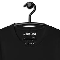 photo of black unisex t-shirt with the red seat logo