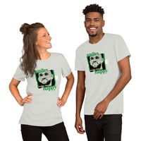 man and woman wearing silver grey unisex shirt with boston celtics derrick white smiling with a chipped tooth