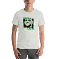 man wearing silver grey unisex shirt with boston celtics derrick white smiling with a chipped tooth