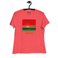 the red seat boston hand drawn design of sunset at fenway park red woman's T-shirt