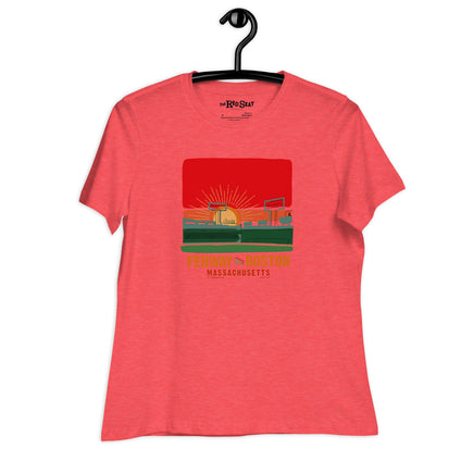 the red seat boston hand drawn design of sunset at fenway park red woman's T-shirt
