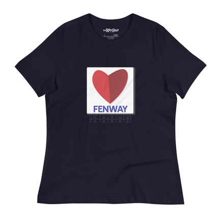 navy blue women's t-shirt with the boston fenway citgo sign in the shape of a heart