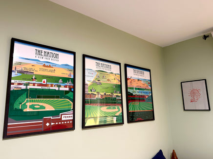 The Red Seat The Nations 1, 2 and 3 framed posters on a wall. Views from Fenway Park Boston Red Sox