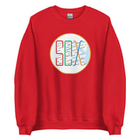 Boston MBTA design as Red Sox stops using the word Sox, on red crewneck sweatshirt
