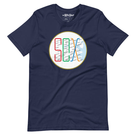 Boston MBTA design as Red Sox stops using the word Sox, on navy blue unisex t-shirt