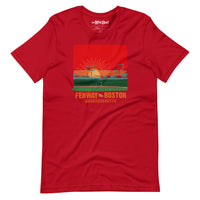 the red seat boston hand drawn design of sunset at fenway park red unisex t-shirt