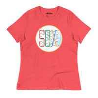 Boston MBTA design as Red Sox stops using the word Sox, on red women's t-shirt