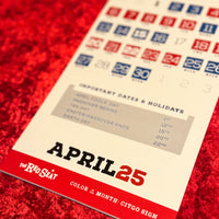 close up photo of 2025 calendar from the red seat with full MLB red sox schedule april