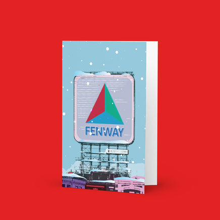 Fenway Park sign illustration on a red background holiday card