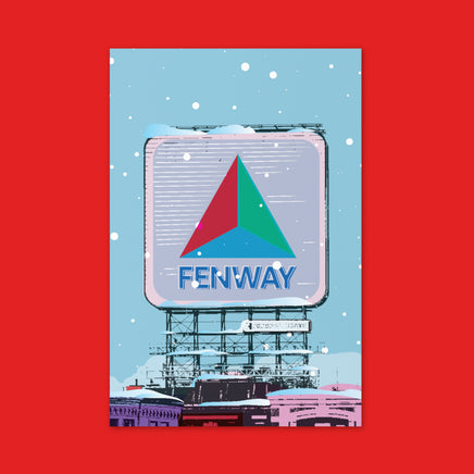 fenway park citgo sign in winter time holiday card 