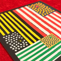 The Red Seat Artwork of a stylized American flag with abstract design elements of Boston Sports on a red background.
