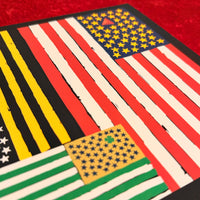 The Red Seat Artwork of a stylized American flag with abstract design elements of Boston Sports on a red background.