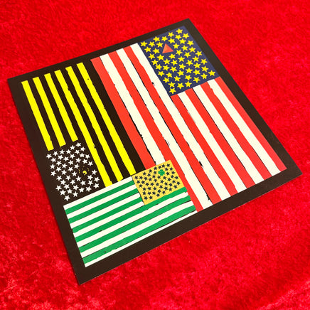 The Red Seat Artwork of a stylized American flag with abstract design elements of Boston Sports on a red background.