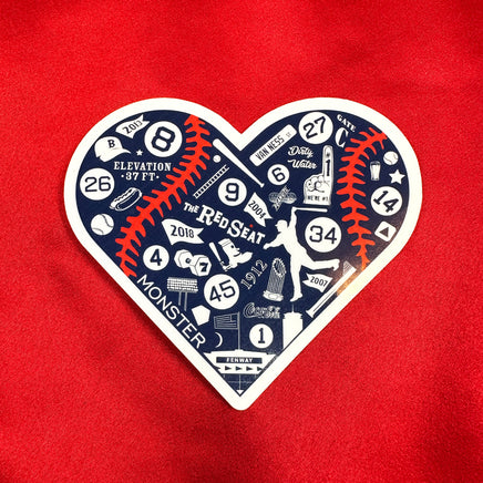 photo of medium heart shaped stickers made up of important symbols for the boston red sox
