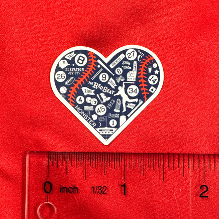photo of medium heart shaped stickers made up of important symbols for the boston red sox with ruler