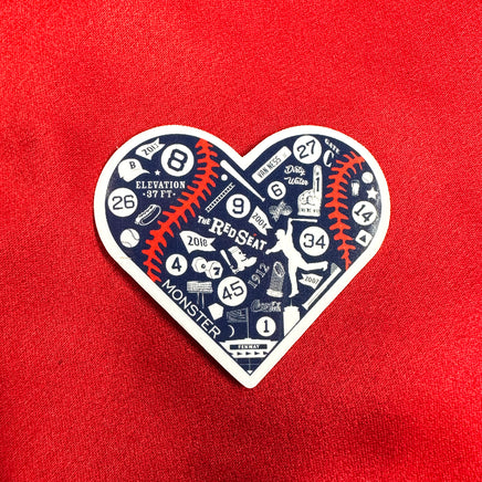 photo of small heart shaped stickers made up of important symbols for the boston red sox