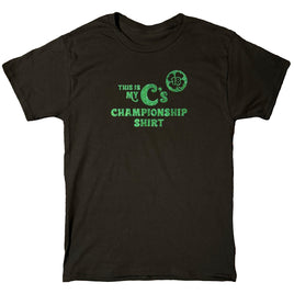 Black unisex t-shirt with the words this is my C's championship shirt in glittery green lettering