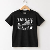 Fenway Gothic youth Comfort Colors tee on a hanger: Fenway Park at night with FENWAY in gothic blackletter