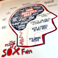 close up art print with the red seat design of the mind of a red sox fan inspired by phrenology