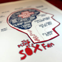 close up art print with the red seat design of the mind of a red sox fan inspired by phrenology