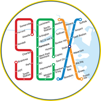 design of the boston MBTA map in the shape of the word SOX