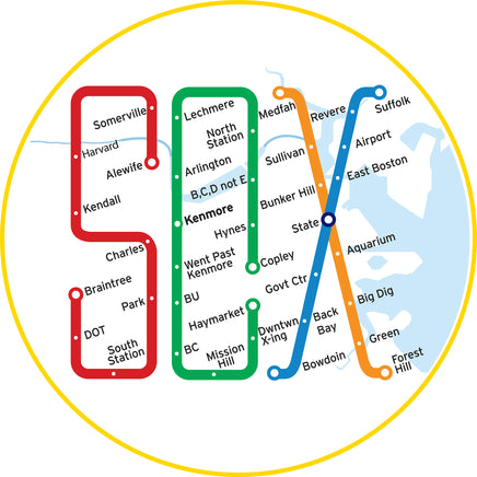 design of the boston MBTA map in the shape of the word SOX
