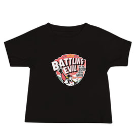black youth toddler t-shirt with the words battling evil for the good of the game based on the boston red sox