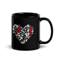 black mug with heart shaped design with boston red sox fenway park designs