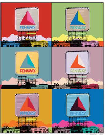 6 boston fenway park citgo sign designs in the style of andy warhol